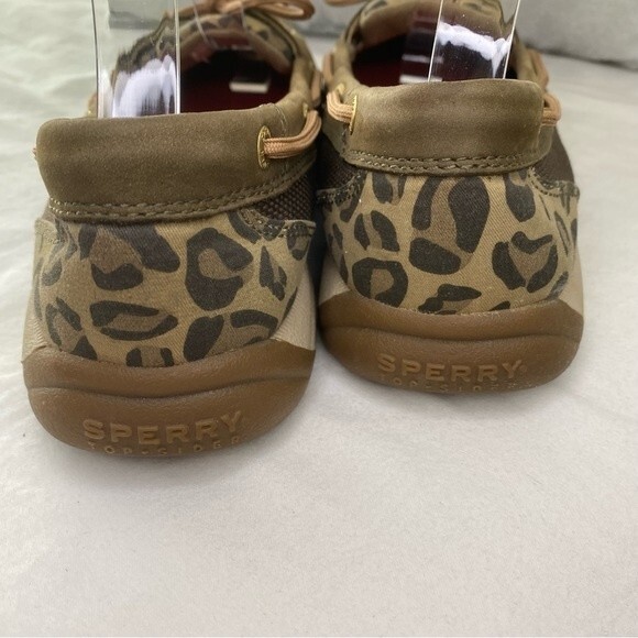 Sperry Top Sider Leather Tan Brown Boat Shoe with Animal Print Accent Size 8.5M - Picture 6 of 14